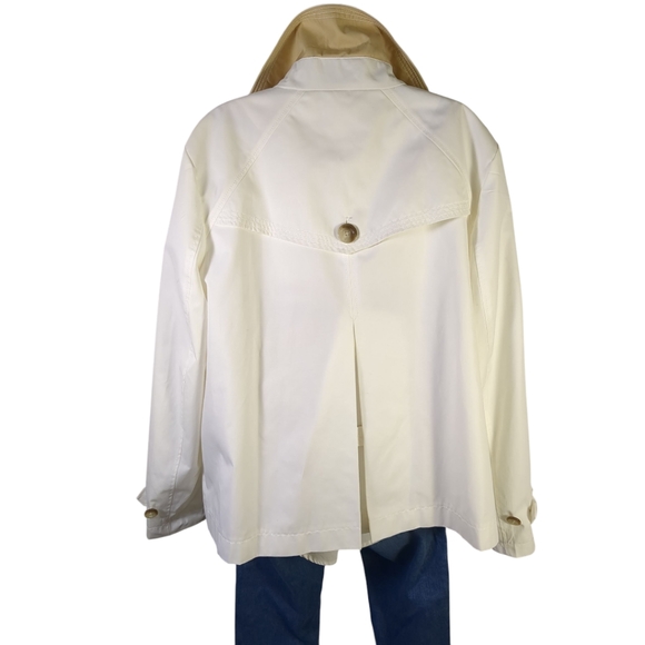 Land End Cropped Trench Rain Jacket Ivory Double Breasted SZ XL - Picture 3 of 8